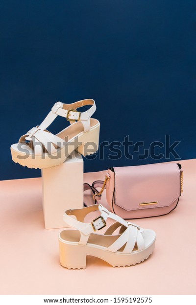 pink sandals and bag