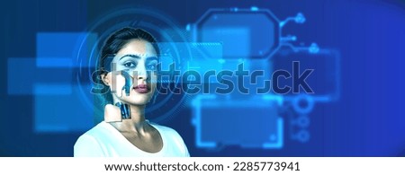 Female woman lady person look at camera beautiful person robot ai artificial intelligence robot ai cyborg technology machine science future face futuristic model online network smart fantasy concept