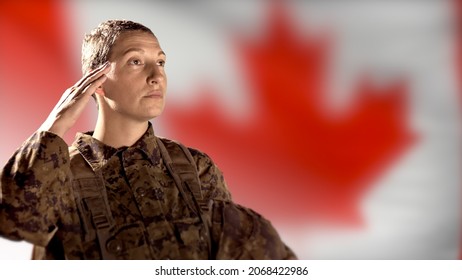 Female Woman Soldier, Canada Flag Military Salute, CADPAT Army Veteran Saluting