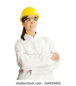 Female Worker Against White Background