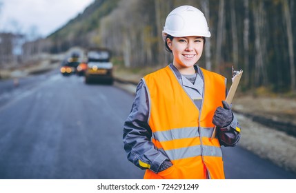 female worker road construction