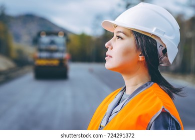 Female Worker Road Construction