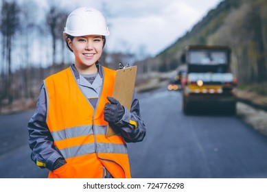 Female Worker Road Construction