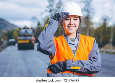 Female Worker Road Construction