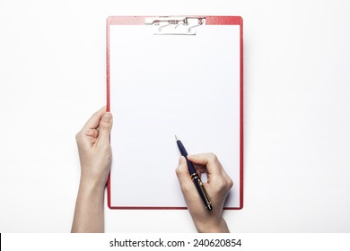 Femalewoman Hand Hold Pen Red Clipboard Stock Photo 240620833 ...