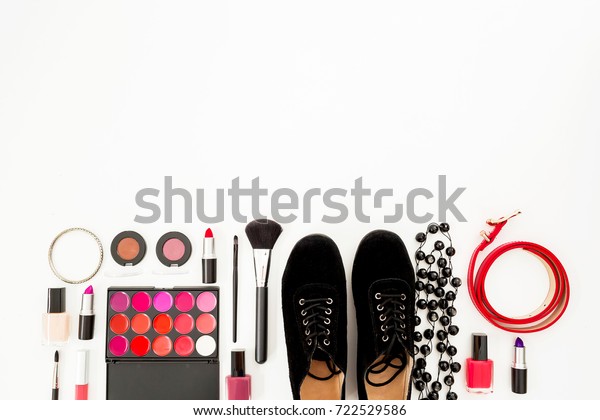 Feminine Desk Cosmetics Accessories Shoes On Stock Photo Edit Now