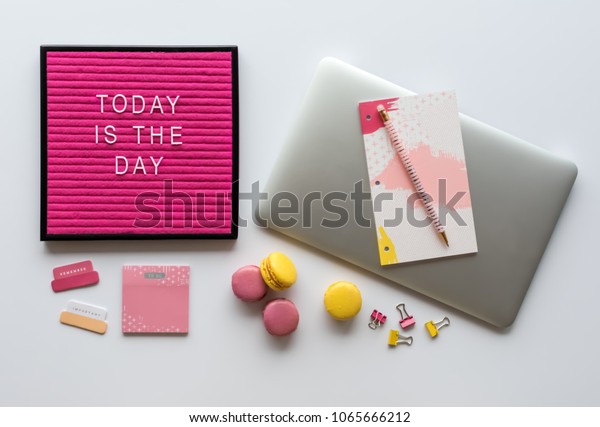 Feminine Desk Flat Lay Inspirational Letter Stock Photo Edit Now