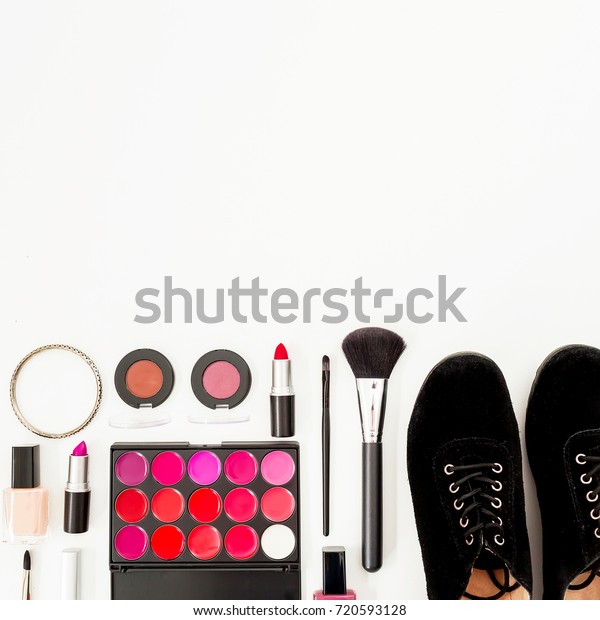 Feminine Desk Woman Cosmetics Accessories Shoes Stock Photo Edit