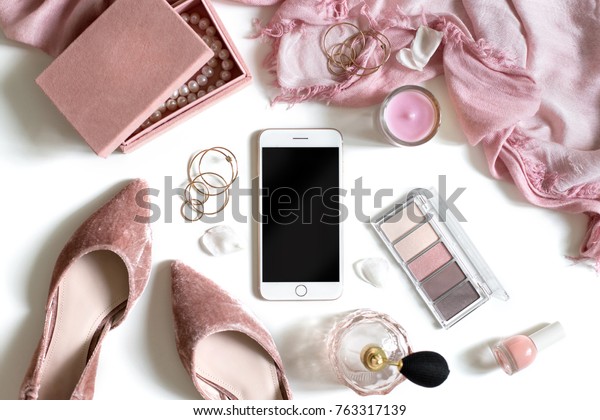 Feminine Fashion Background Mobile Phone Mockup Stock Photo 763317139 ...