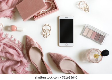 Feminine Fashion Background Mobile Phone Mockup Stock Photo 763317139 ...