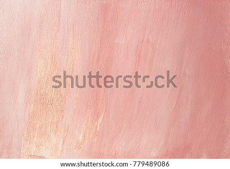 Feminine glamorous dusty pink abstract painted background texture with shiny metallic golden brush streak