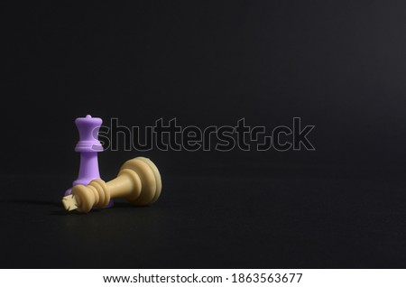 Feminist symbol. The queen defeated king. Equality and equity for women. chess pieces metaphor
