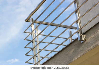 fence. chrome stainless steel fence on balcony  - Shutterstock ID 2166033583