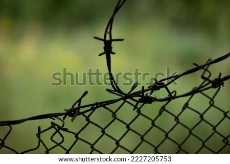 Fence in detail. Fence around house. Barrier for outsiders. Private territory.