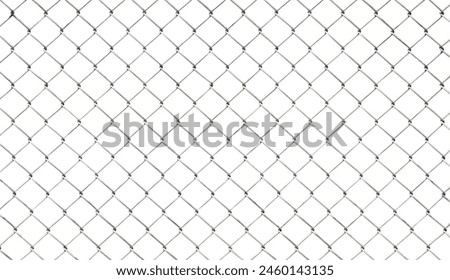 Fence Mesh Silver Steel Wire chain link in Rhombus Grid Pattern Isolated on White Background with Clipping Path