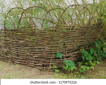 A Fence Of Woven Willow Branches.