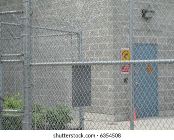 fenced building