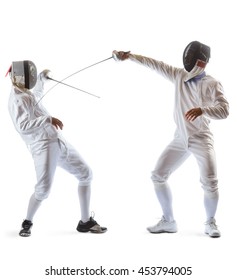 Fencing Athletes Players Isolated White Background Stock Photo ...