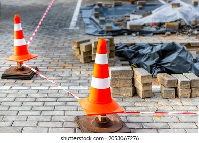 Fencing of the dangerous zone of the road where repair work is being carried out. Unauthorized access to the site with construction and installation work is prohibited. Compliance with safety rules
