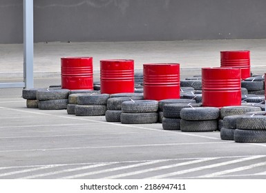 Fencing Of The Karting Track On A Summer Day