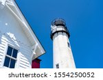 Fenwick Island, DE USA - May 18, 2019: The Fenwick Island Lighthouse is in Delaware at the Delaware and Maryland Border along the Atlantic Coast.