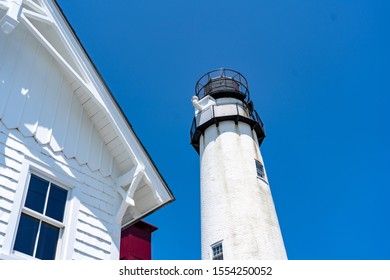 Fenwick Island, DE USA - May 18, 2019: The Fenwick Island Lighthouse Is In Delaware At The Delaware And Maryland Border Along The Atlantic Coast.