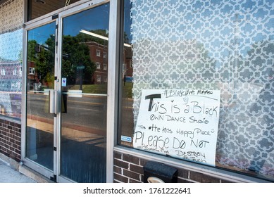 Ferguson, Missouri, USA, June 20, 2020 - Black Owned Business Sign On Ferguson Missouri Business After Police Brutality Protest Riots Following George Floyd's Death, Black Lives Matter, 