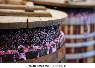 Fermentation Of Grapes In A Barrel For Making Wine