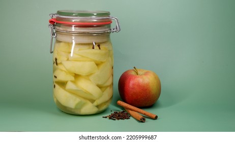 Fermented Apple Slices In A Fermentation Jar