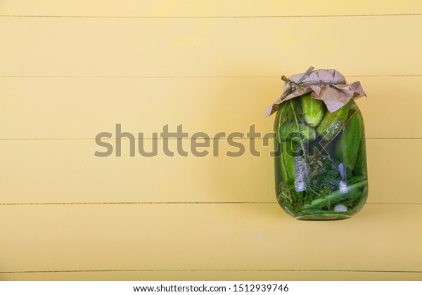 Download Fermented Cucumbers Glass Jar On Yellow Stock Photo Edit Now 1512939746 PSD Mockup Templates