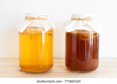 Fermented Drink, Jun Tea Healthy Natural Probiotic In A Glass Jar.