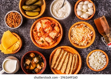 Fermented Food, Probiotics - Kefir, Kombucha, Sauerkraut, Pickles, Miso Soup, Tempeh, Natto, Kimchi, Yogurt, Mozzarella And Gouda Cheeses, Cottage Cheese.