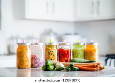 Fermented Vegetables on Kitchen Counter