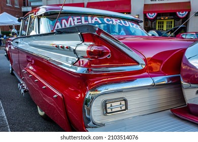 Fernandina Beach, FL - October 18, 2014: Wide Angle Low Perspective Rear Corner View Of A 1959 Mercury Park Lane Coupe At A Classic Car Show In Fernandina Beach, Florida.