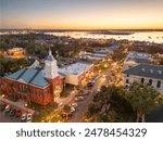 Fernandina Beach, Florida, USA historic downtown cityscape at dusk.