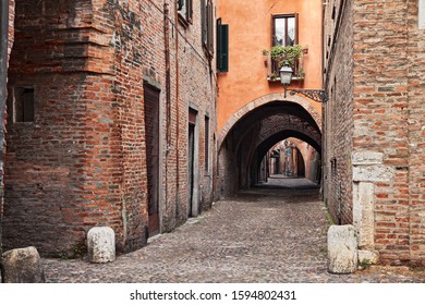 Ferrara, Emilia Romagna, Italy: the picturesque arched alley Via delle Volte, ancient medieval street
