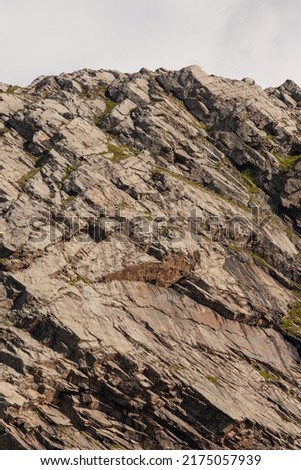 Ferrata trail on a rocky mountain closeup. Norway, Vegatrappa.