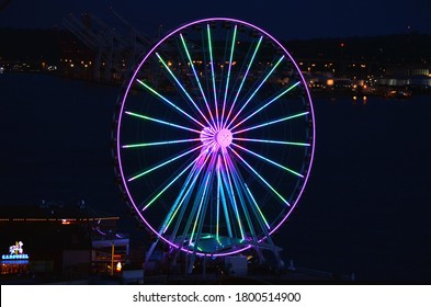 Ferris Wheel Ay Night In Seattle.