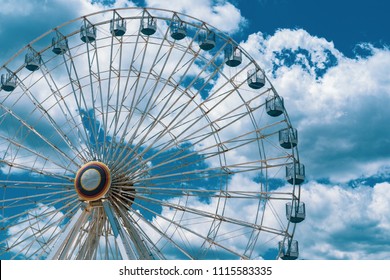 Ferris Wheel Daytime On Ocean City New Jersey Boardwalk Pier Beautiful Blue Sky With Clouds