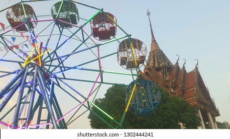 Ferris Wheel In Temple Fair , Chinese Newyear Festival , 3/2/2019, Nakhonsawan Province, Thailand 