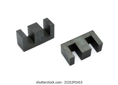 Ferrite Cores For Transformers Isolated On White Background. Two Perspectives.