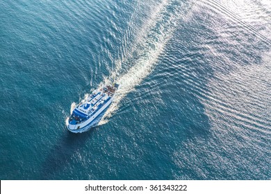 Ferry Boat On Sea Aerial View