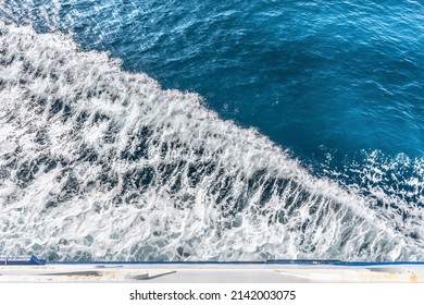 Ferry Boat Wake On A Sunny Day In Springtime