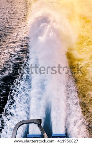 Ferry engine spray sunset time powerful engines
