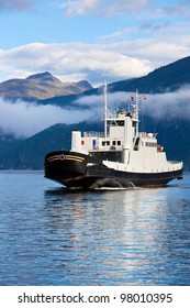 Ferry Over Fjord In Norway.