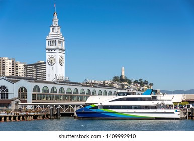 Ferry At The Port Of San Francisco Terminal California.