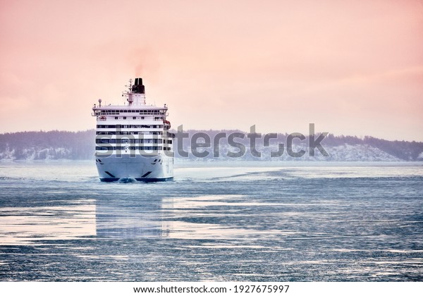 Ferry to Scandinavia. Cruise ship. Nature of the\
fjord and ice.