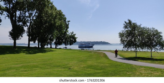 Ferry, Taken From Elliot Bay Trail In Seattle