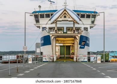 Ferryboat  With An Open Bow To Averkano And The South Funen Archipelago, Faaborg, Denmark, August 16, 2020