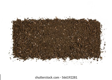 Fertile Soil Texture Background Seen From Above, Top View. Gardening Or Planting Concept. Isolated On White